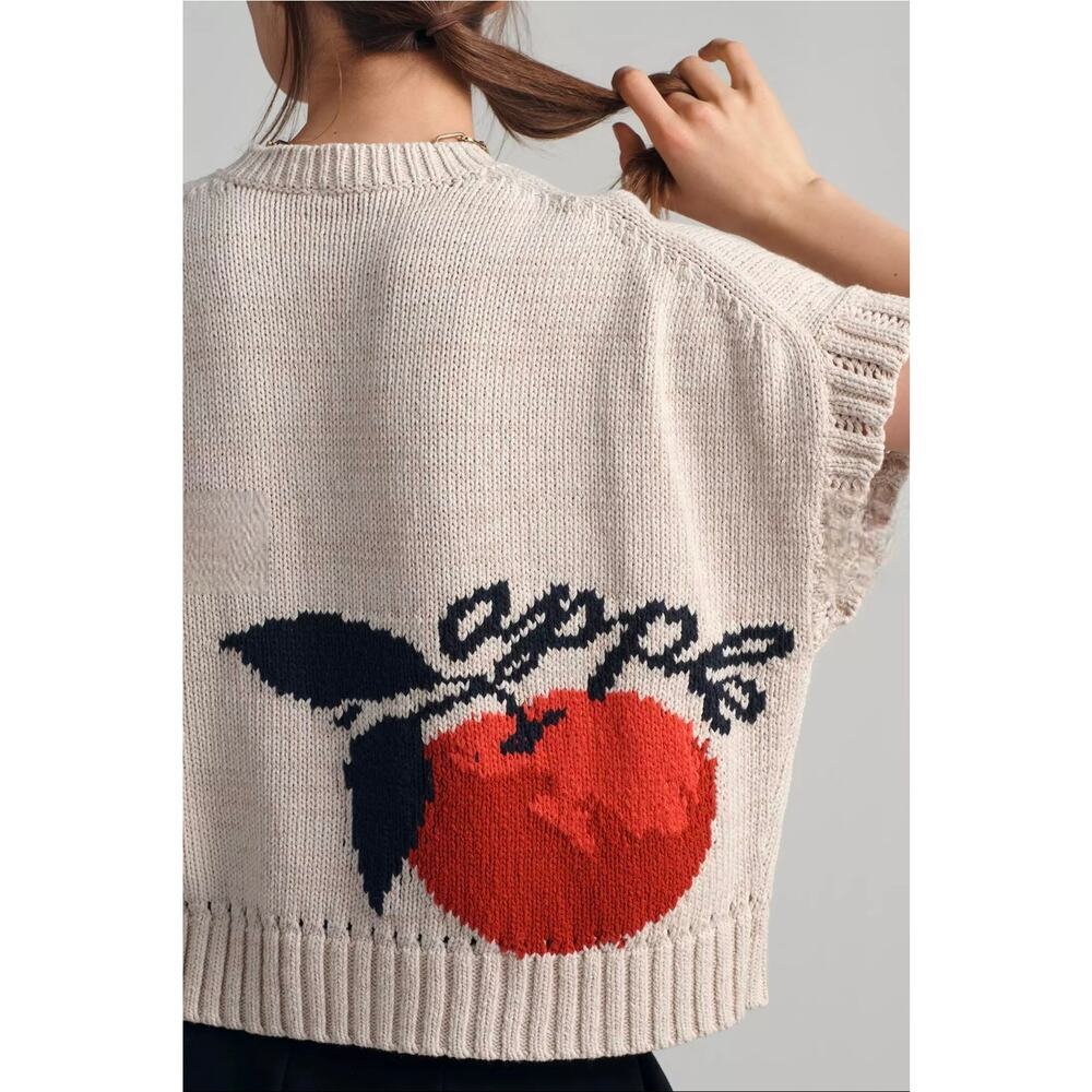 NWT Maeve Short-Sleeve Crew-Neck Veggie Motif Graphic Sweater. Size L. Ret. $128 - Picture 4 of 10